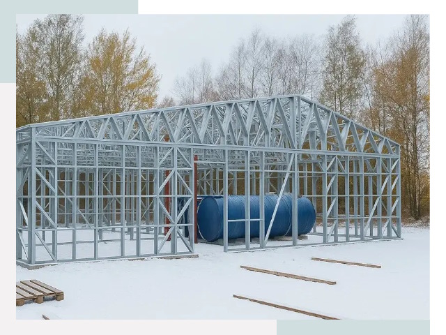 Металлические ангары в октябрьском